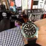 Perfect Replica Tudor Black Bay 41MM Watch - Green Bezel Black Dial Leather Strap